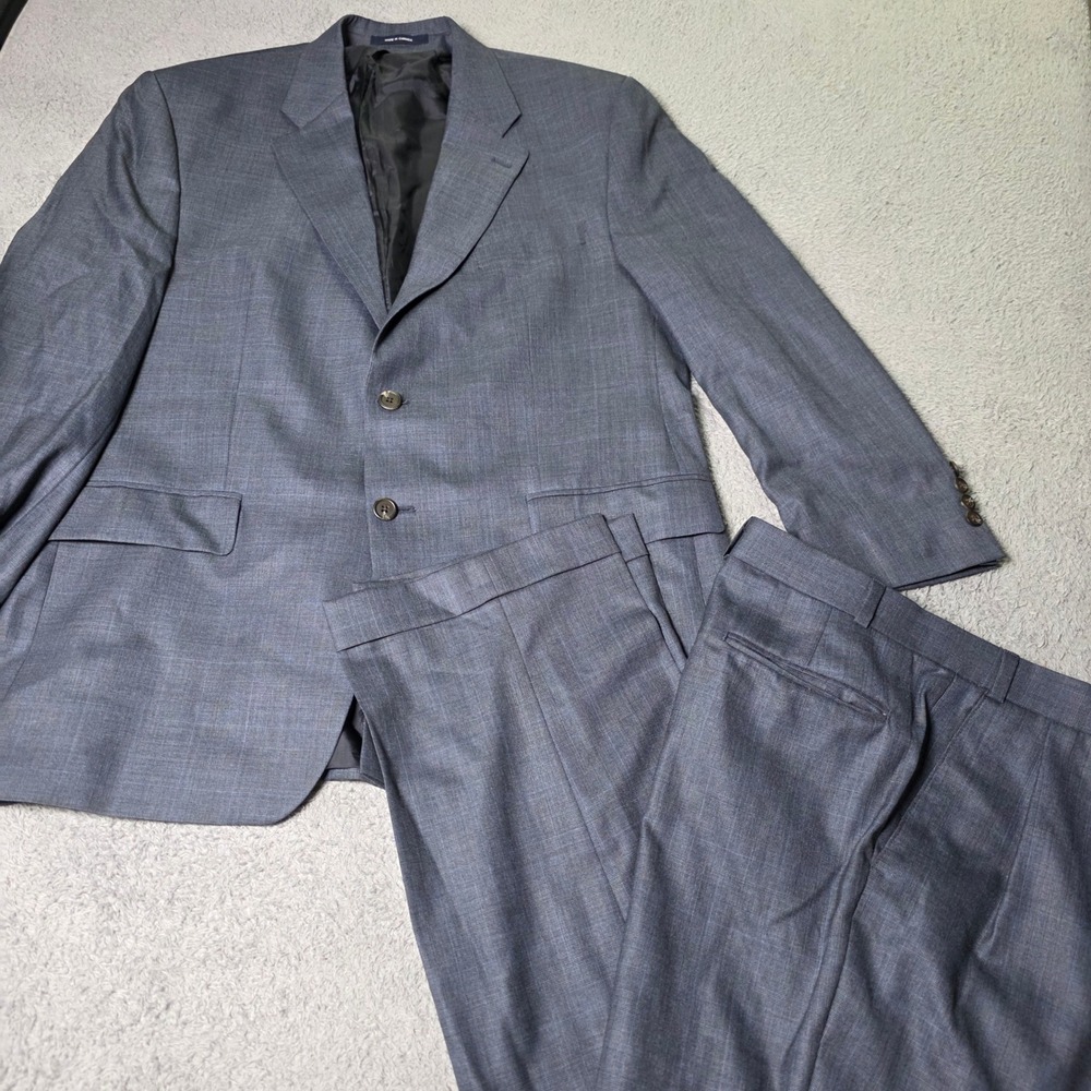 Chaps Ralph Lauren Mens 44R Suit Blue Glen Plaid Wool Cashmere 2pc Pleated 33x30